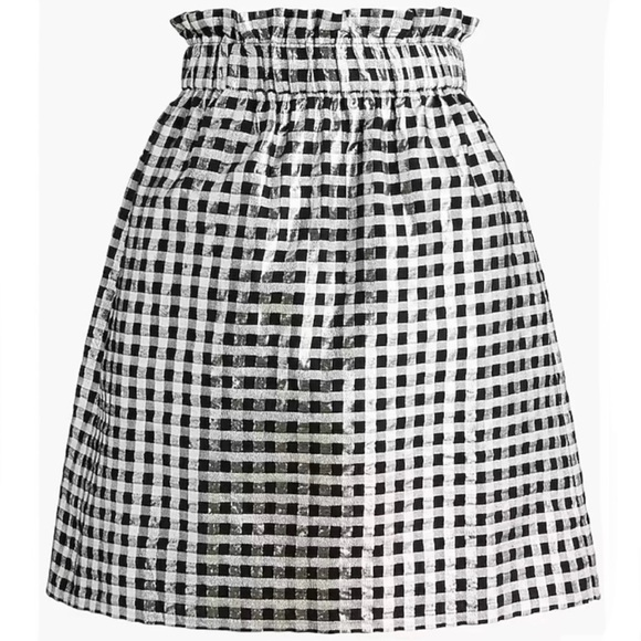NEW J.Crew metallic silver and black gingham paper bag waist skirt - Picture 3 of 7
